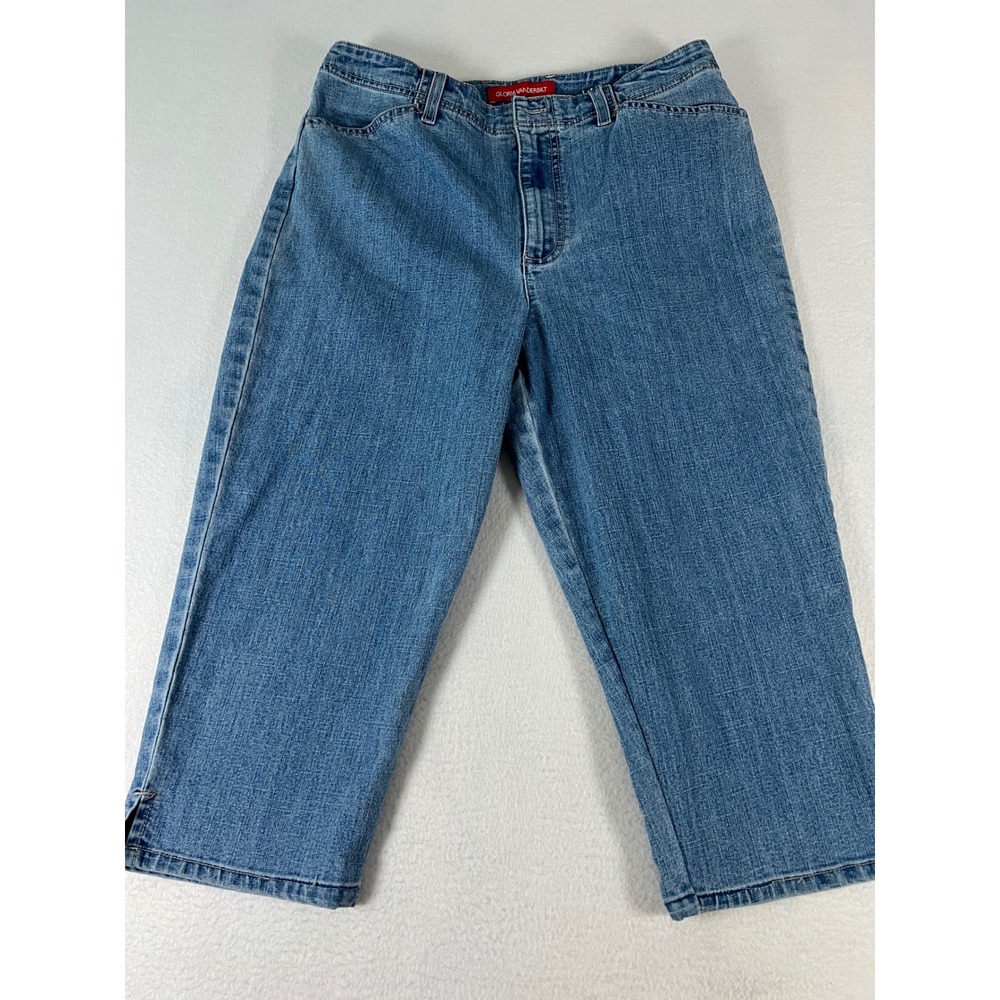 Gloria Vanderbilt Capri Jeans Womens 14 Petite Blue Excellent Stretch Crop Denim